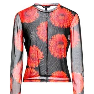 NWT Desigual tulle black floral top